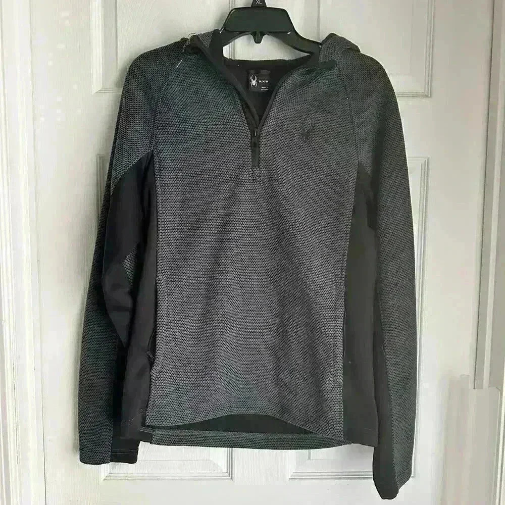 Spyder Mens Gray Black Half Zip Up Long Sleeve Pullover Jacket Size M Zip Pocket
